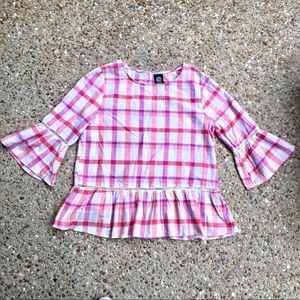 Bobeaux Plaid Peplum Bell Sleeve Shirt Tunic L